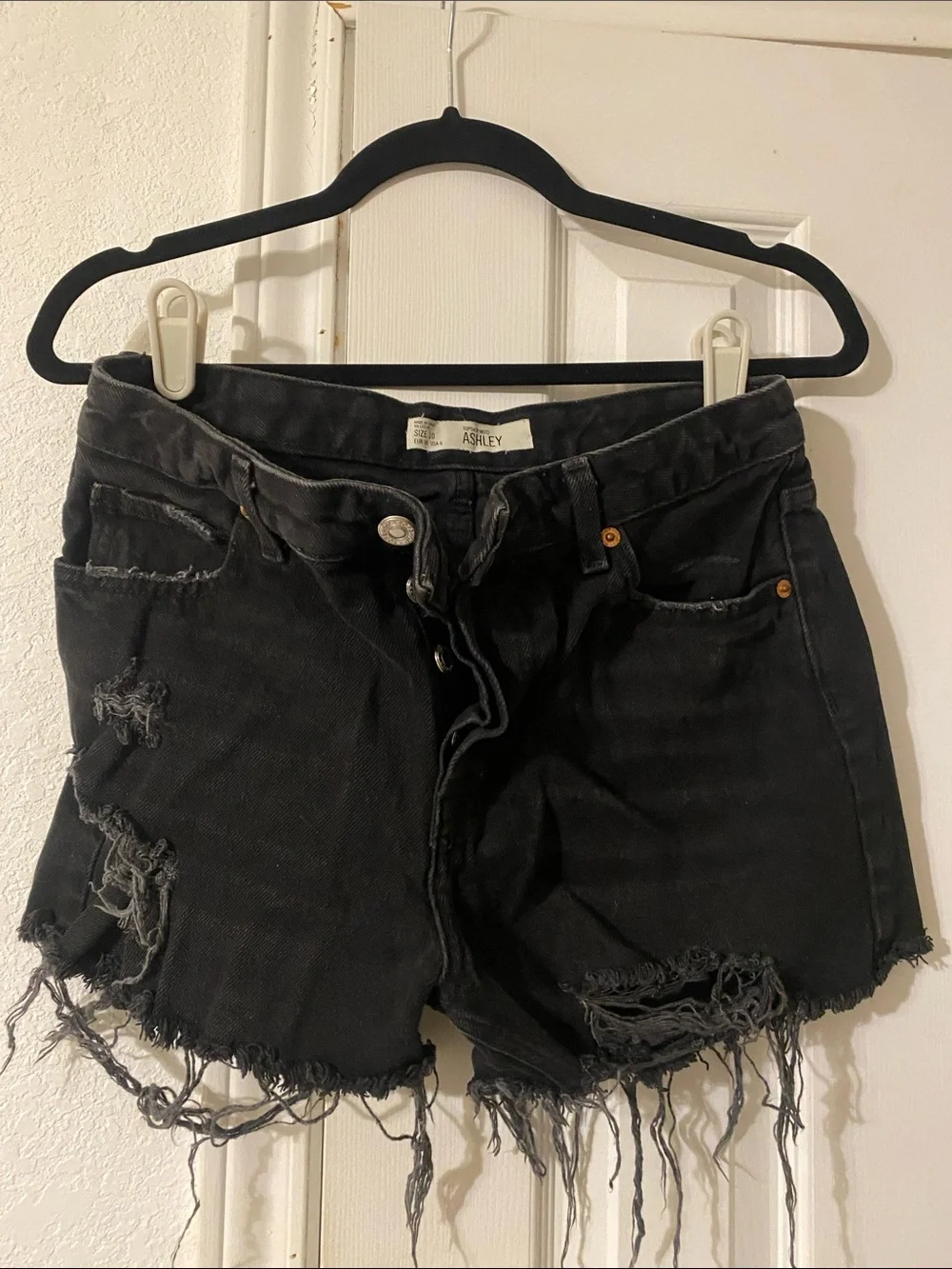 Topshop Black Distressed Frayed Denim Shorts